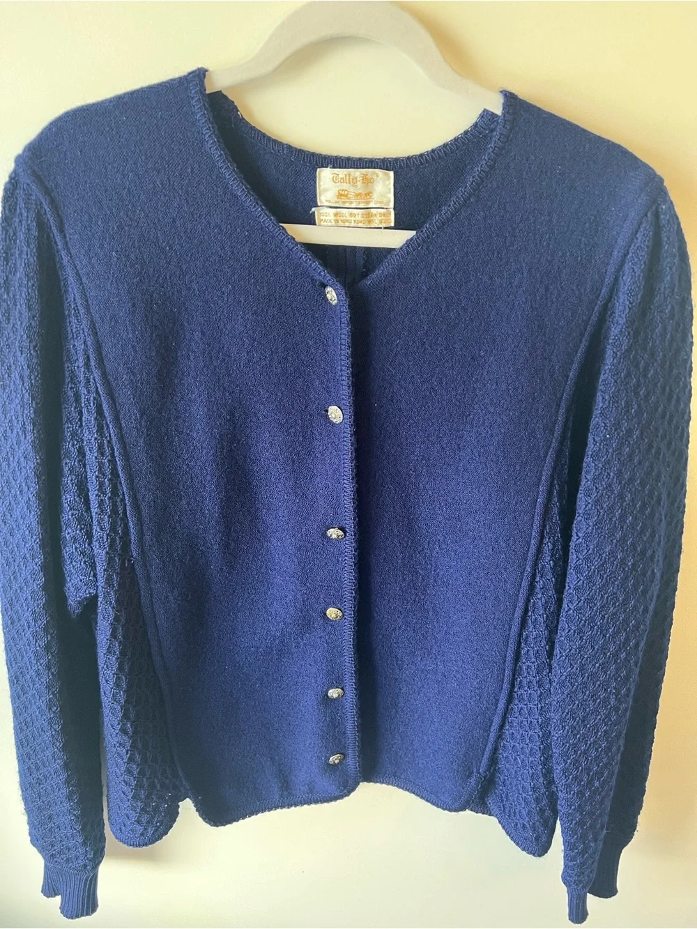 VTG Tally Ho Women’s Navy Blue 100% Boiled Wool Jacket Cardigan Large